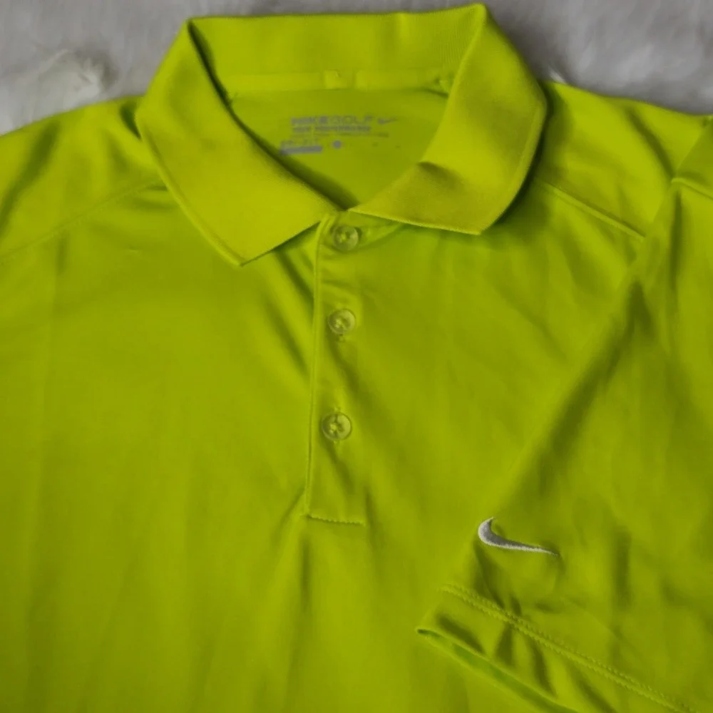 Nike Golf‎ Polo Shirt Men XL Lime Green Dri-FIT Short Sleeve Neon High Vis Solid